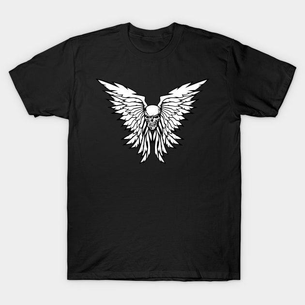 Classic Old School Skull Wings Illustration T-Shirt by hobrath